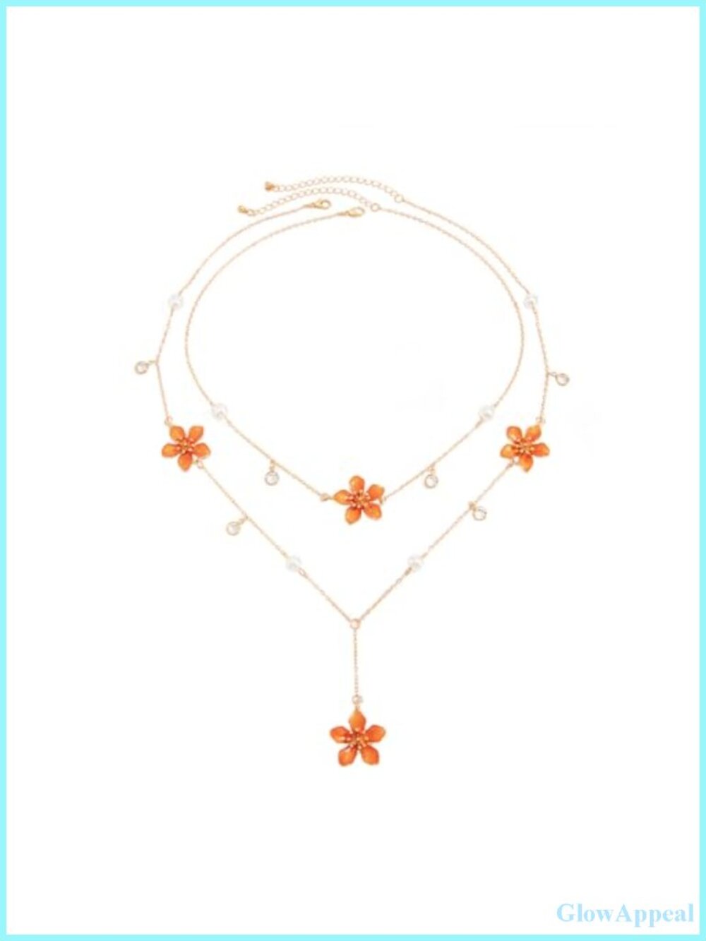 Gold-tone Layered Pendant Necklace Boho Enamel Floral Charm Y Chain